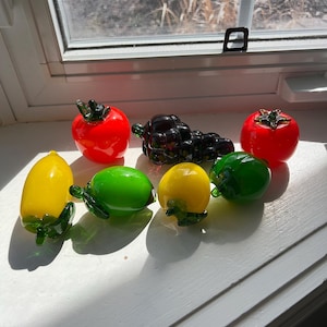 Vintage Blown Glass Fruit, Sold Separately, Glass Apple, Glass Lemon, Glass Plum, Glass Grapes, Glass Tomato