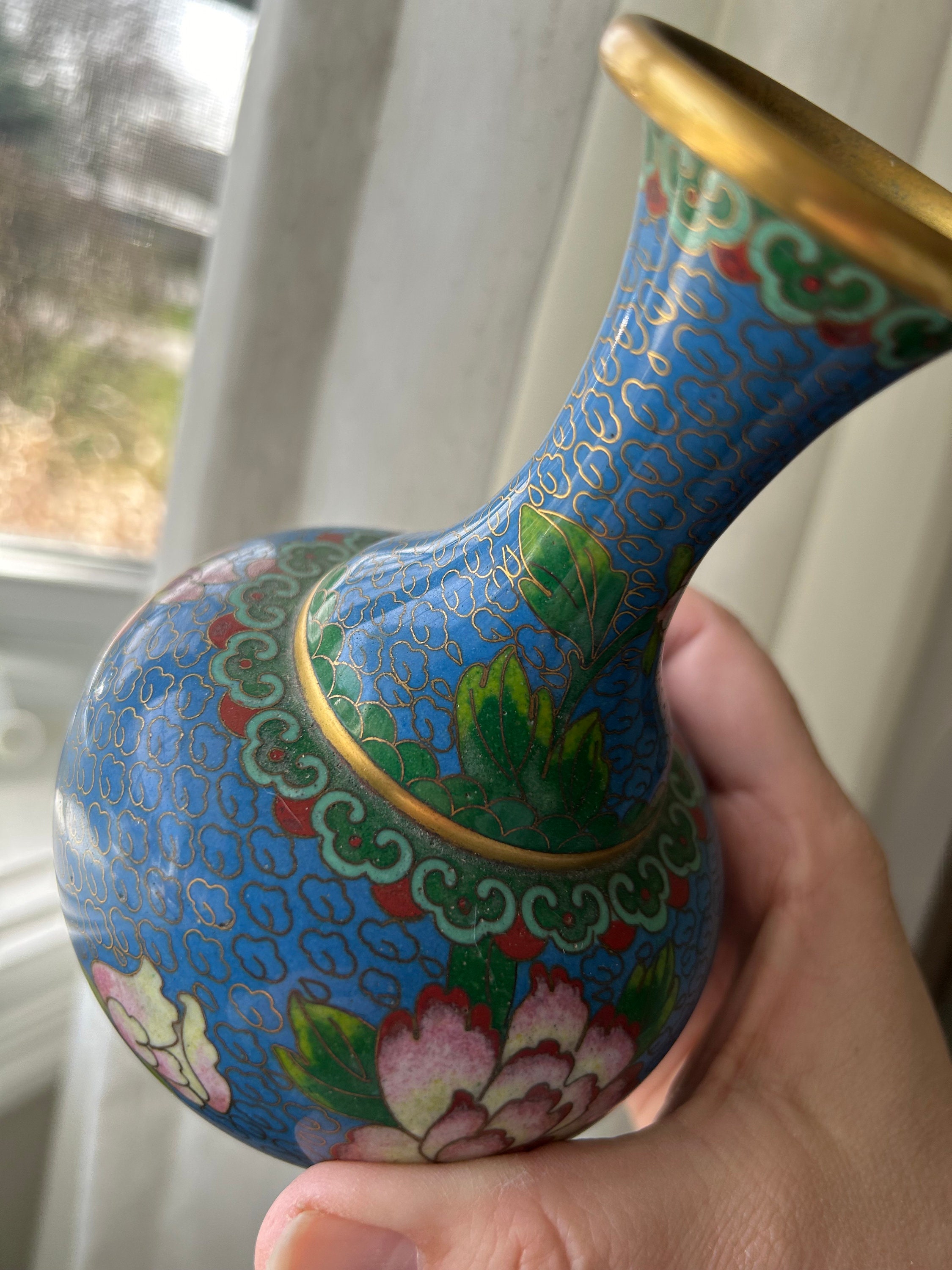 Vintage Chinese Cloisonné Enamel Vase, Birds and Flowers Pattern