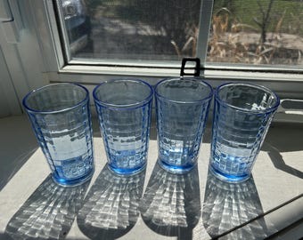 Vintage Oneida Pasabahce  Blue Juice Glass Tumblers, Set of 4