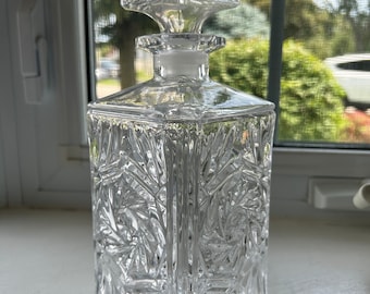 Vintage Square Shaped Glass Decanter and Stopper