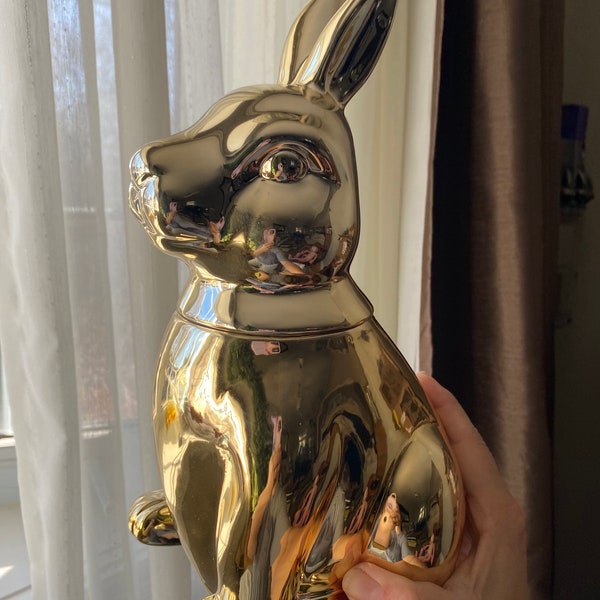 Gold Bunny Cookie Jar, Martha Stewart Gold Rabbit Cookie Jar, New in Box