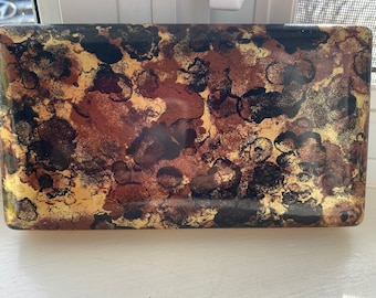 Vintage Mele Hard Case Weekender Travel Jewellery Box, Earring Case, Golden Floral Tortoise Shell