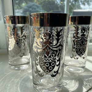 Vintage Silver Fade Kimiko - Retro Water Tumbler - Set Of 4 Vintage Barware Glasses - Retro Barware Glasses Set - Mid Century Glassware