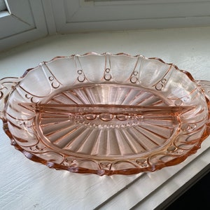 Vintage Pink Depression Glass In Oyster And Pearl Pattern Divided Dish Serving Tray