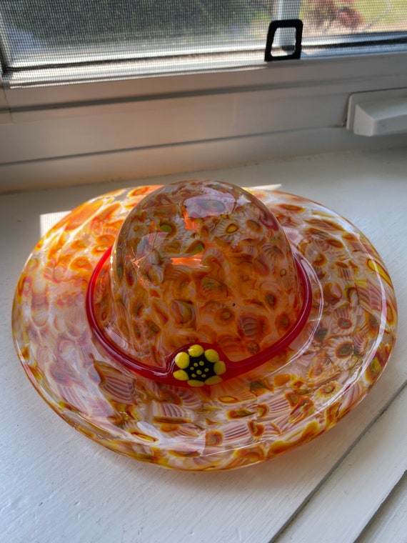 Hand Blown murano Glass Hat With Flower Etsy