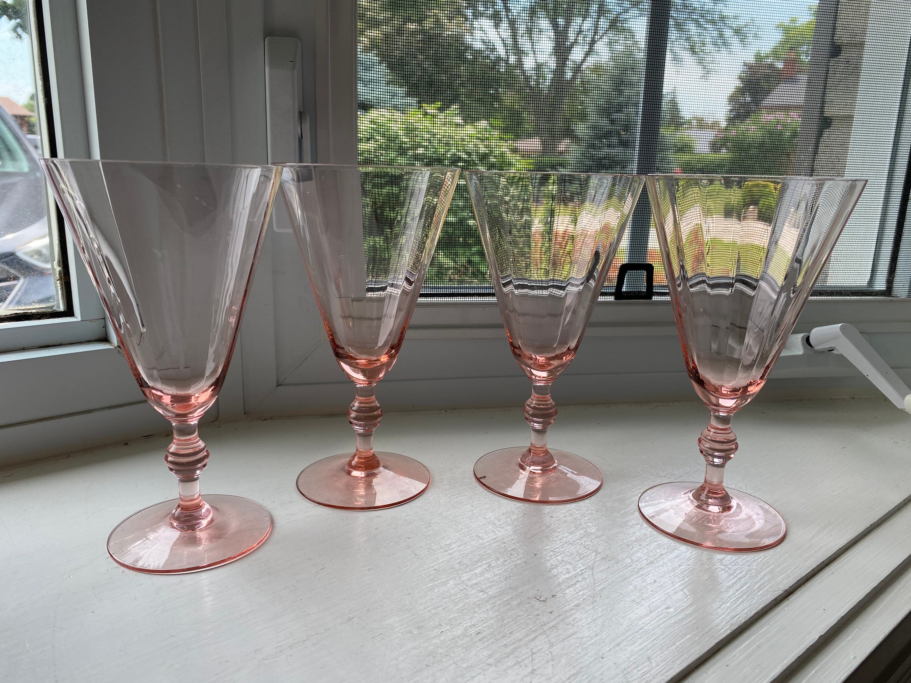 Vintage HC Fry Glass Company Pink Water Wine Goblets Set of