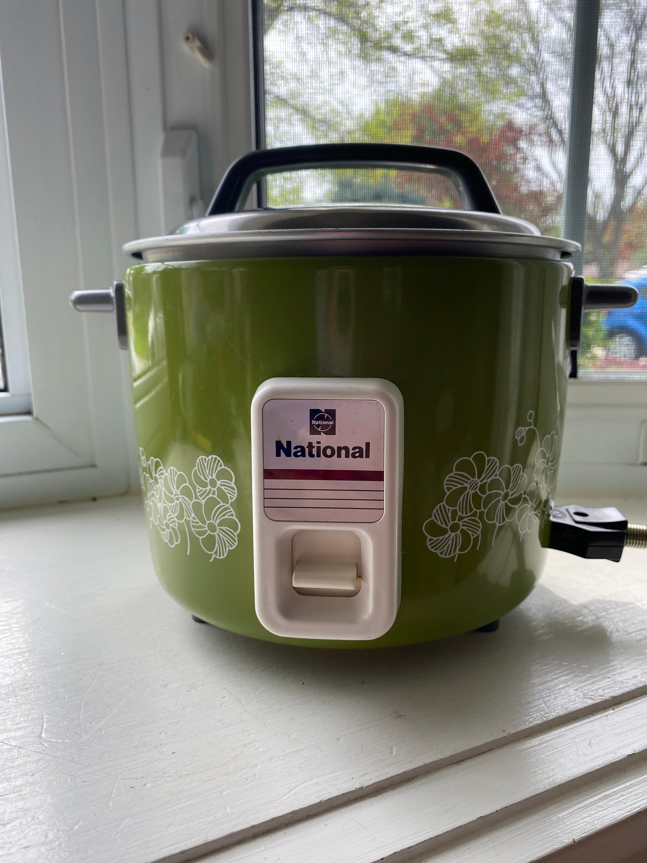 Vintage National Rice Cooker, Avocado Green, White Floral Print, Rice  Steamer 