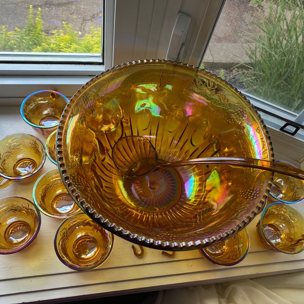 Carnival Glass Punch Bowl Set Etsy