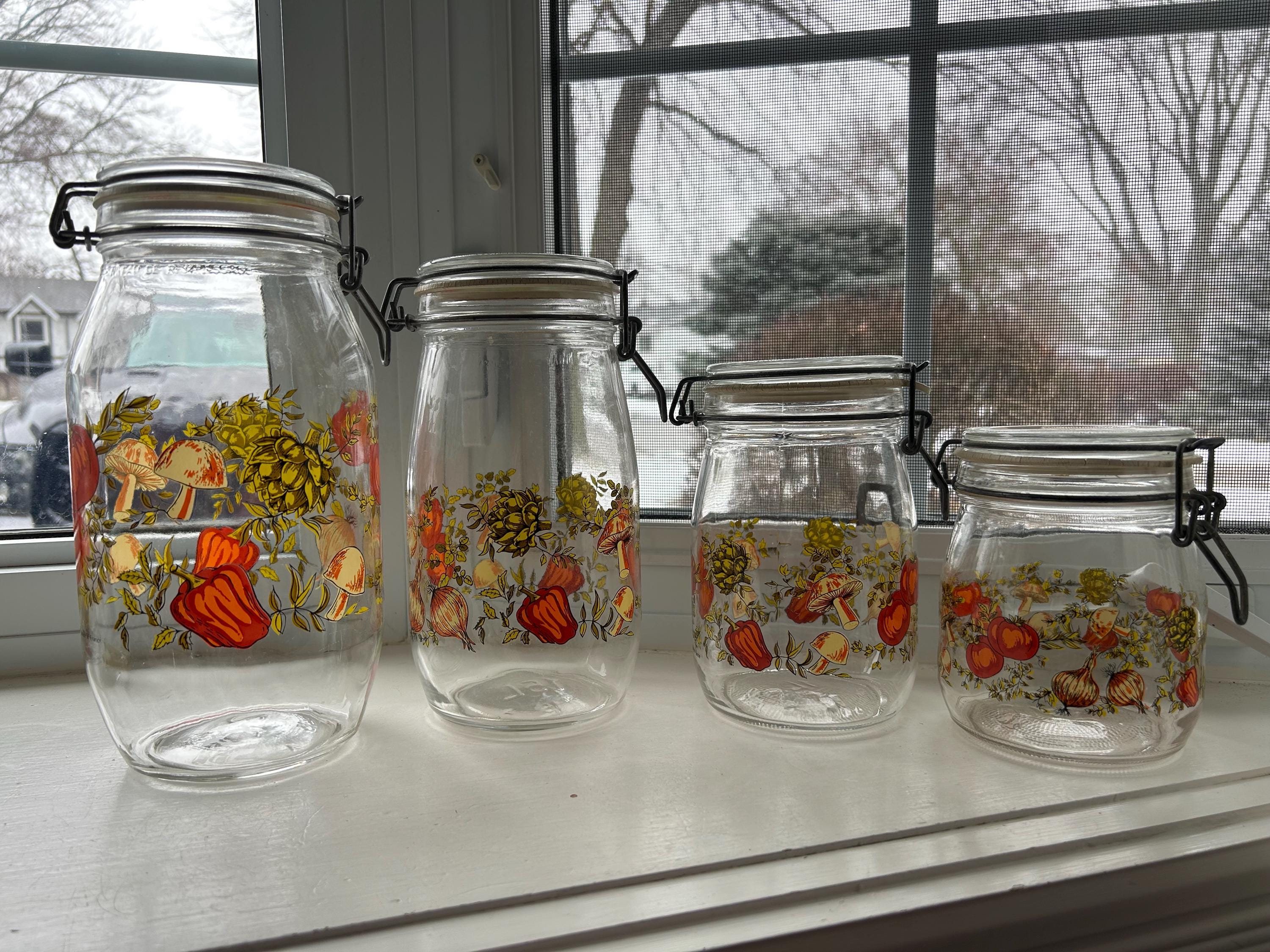 【1970s France vintage】ARC ガラス キャニスター 瓶 Vintage ARC France Glass Canisters, Spice of Life Pattern, Snap