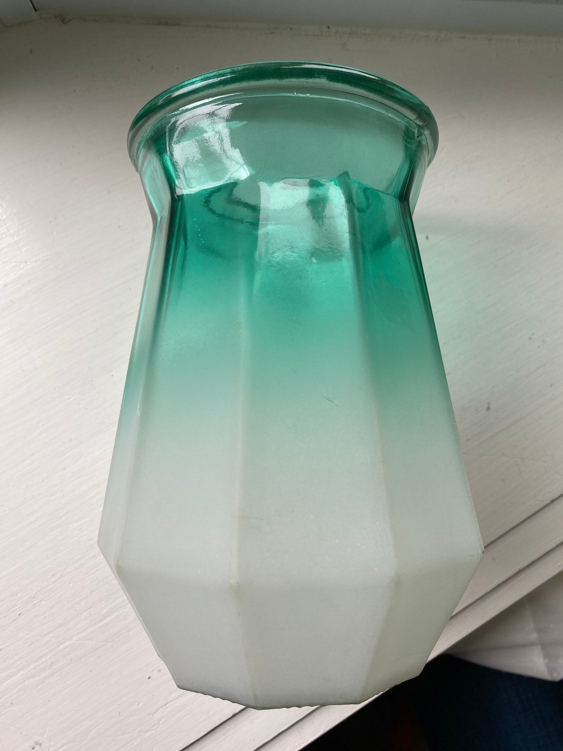 Unique Green And White Frosted Glass Vase Etsy