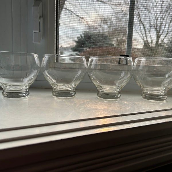 Vintage MCM Round Low Ball Glasses, Vintage Roly Poly Cocktail Glasses, Old Fashion Whiskey Glass, Set of 4