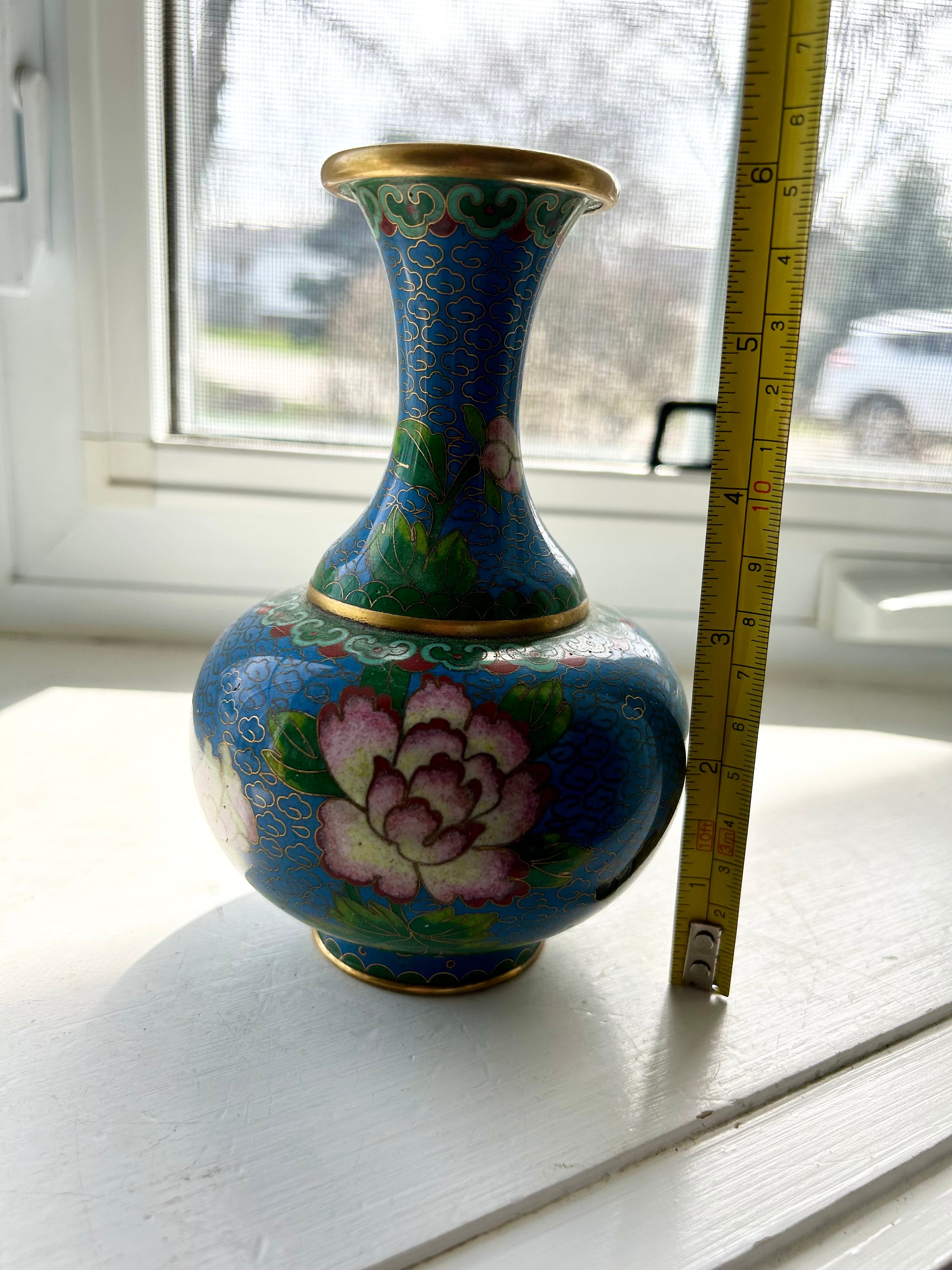 Vintage Chinese Cloisonné Enamel Vase, Birds and Flowers Pattern
