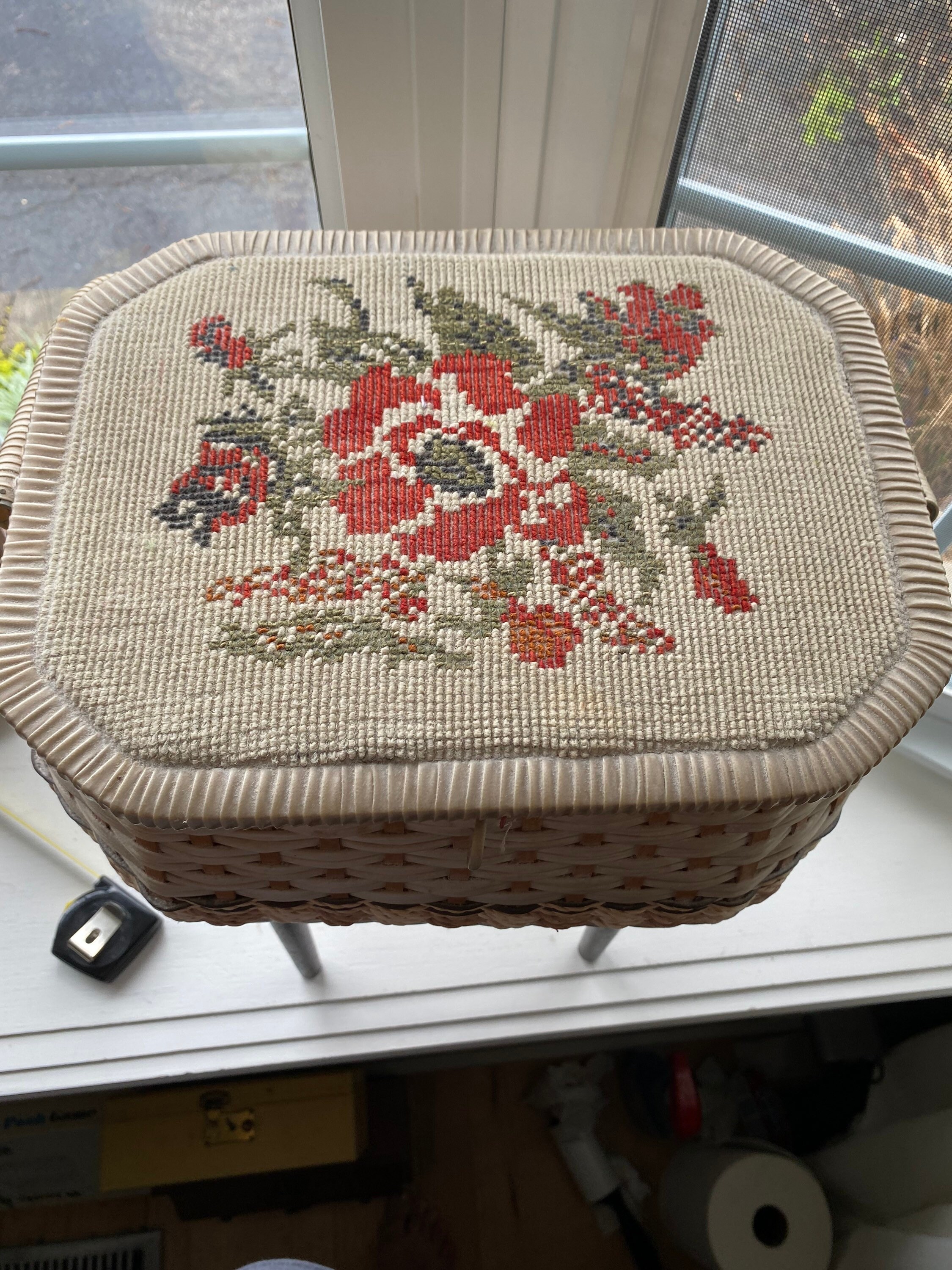 Vintage Wicker Sewing Basket Tall Sewing Basket on Legs Etsy