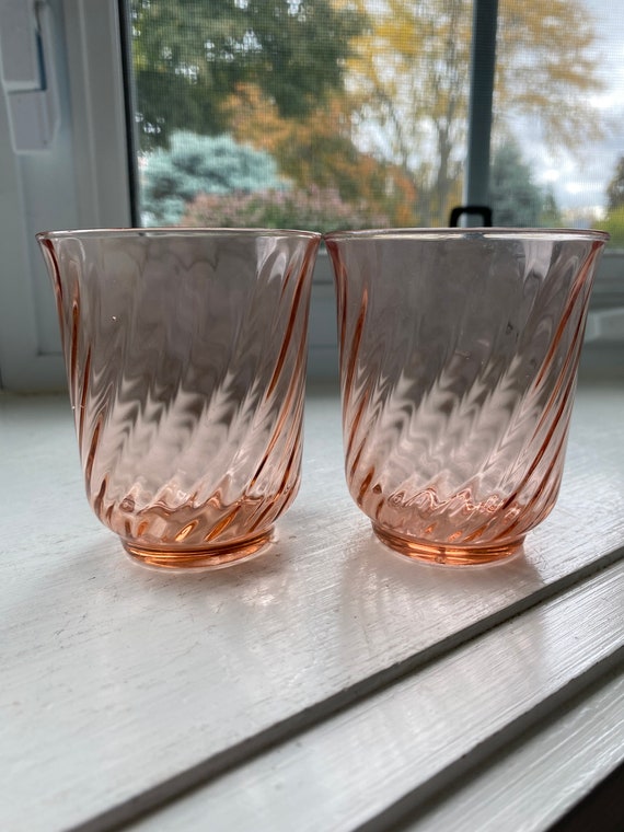 Vintage Arcoroc Pink Swirl Juice Glasses Pair of 2 Made in Etsy
