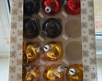 Vintage Mercury Glass Ornaments Made in GDR (Germany), Christmas Tree Ornaments, Set of 10, Original Box