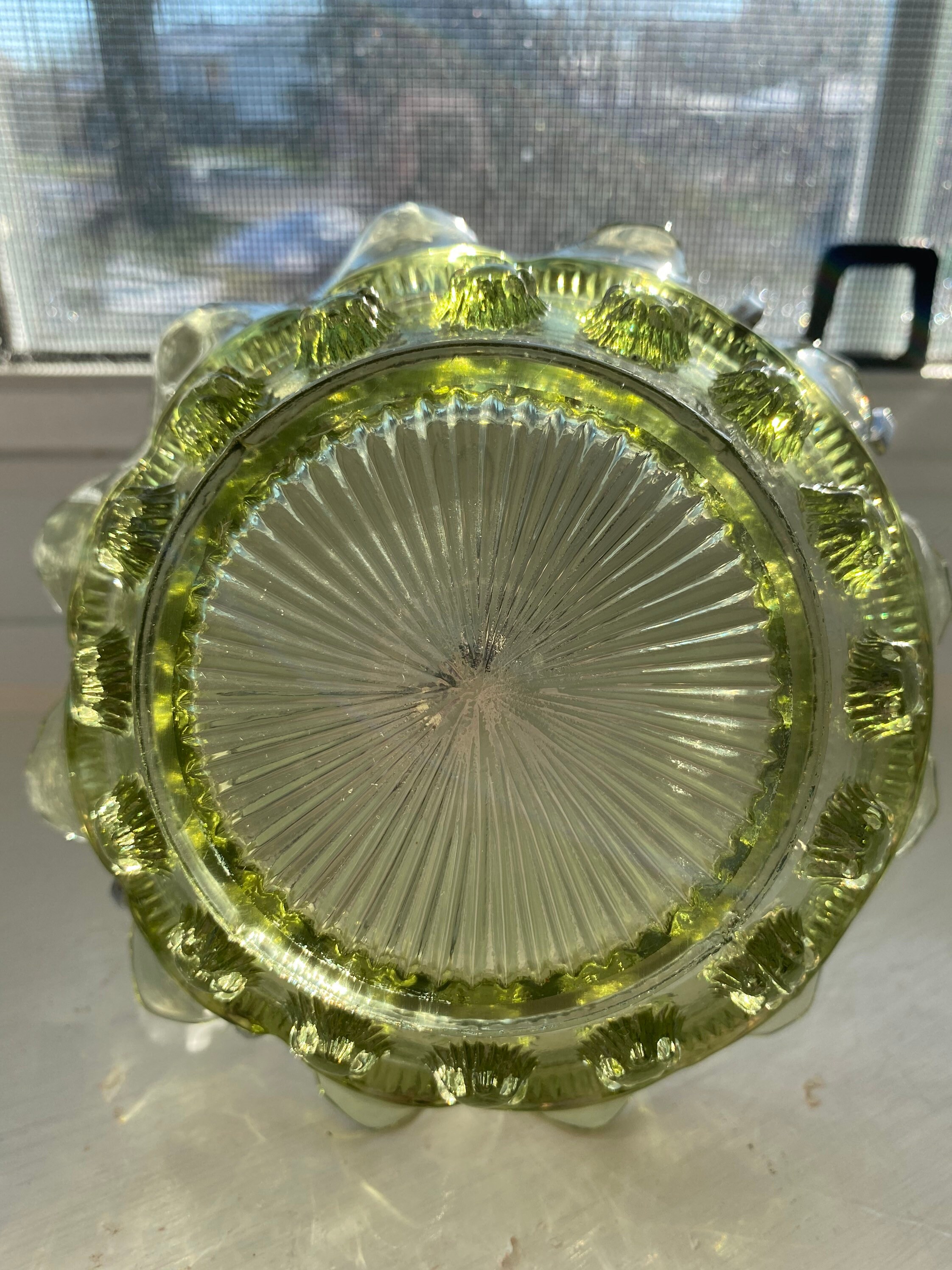 Vintage Green Glass Serving Dish With Metal Handle Etsy