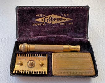 Vintage Gillette Gold Tone Razor, Ball End Safety Razor, Made in the USA