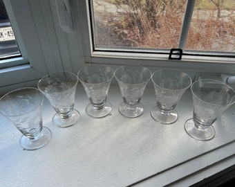 Vintage Hughes Cornflower Footed Juice Glasses, Set of 6