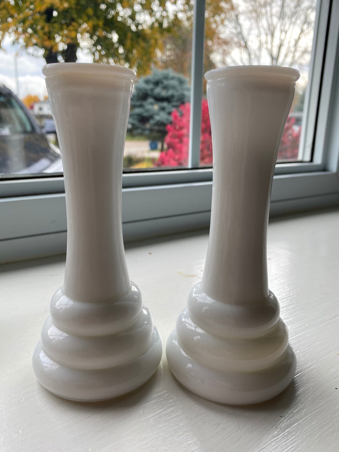 Set of 2 Vintage Milk Glass Vases Etsy