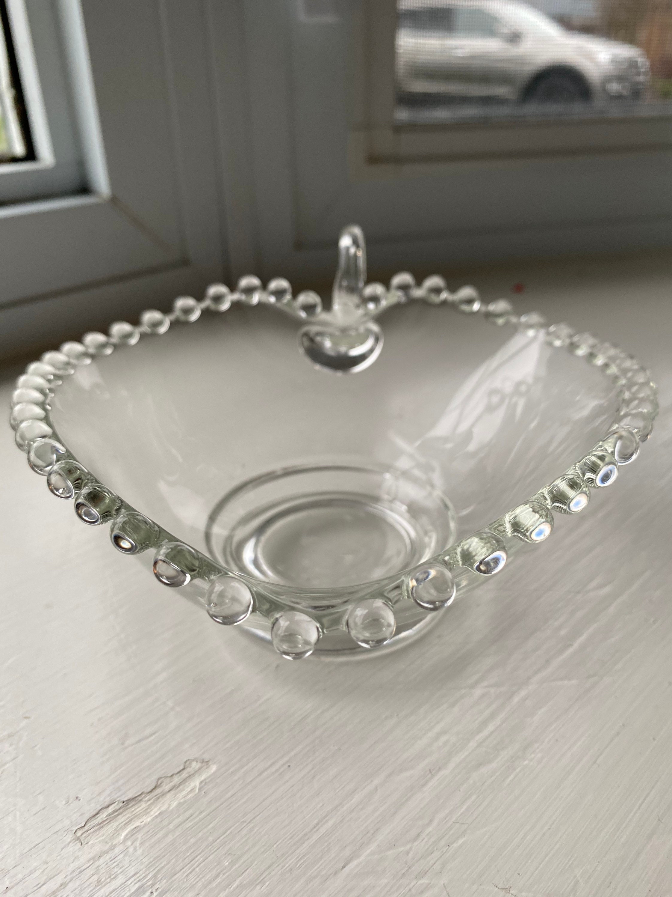 Vintage Clear Glass Nappy Dish With Handle and Bubbleedge Etsy
