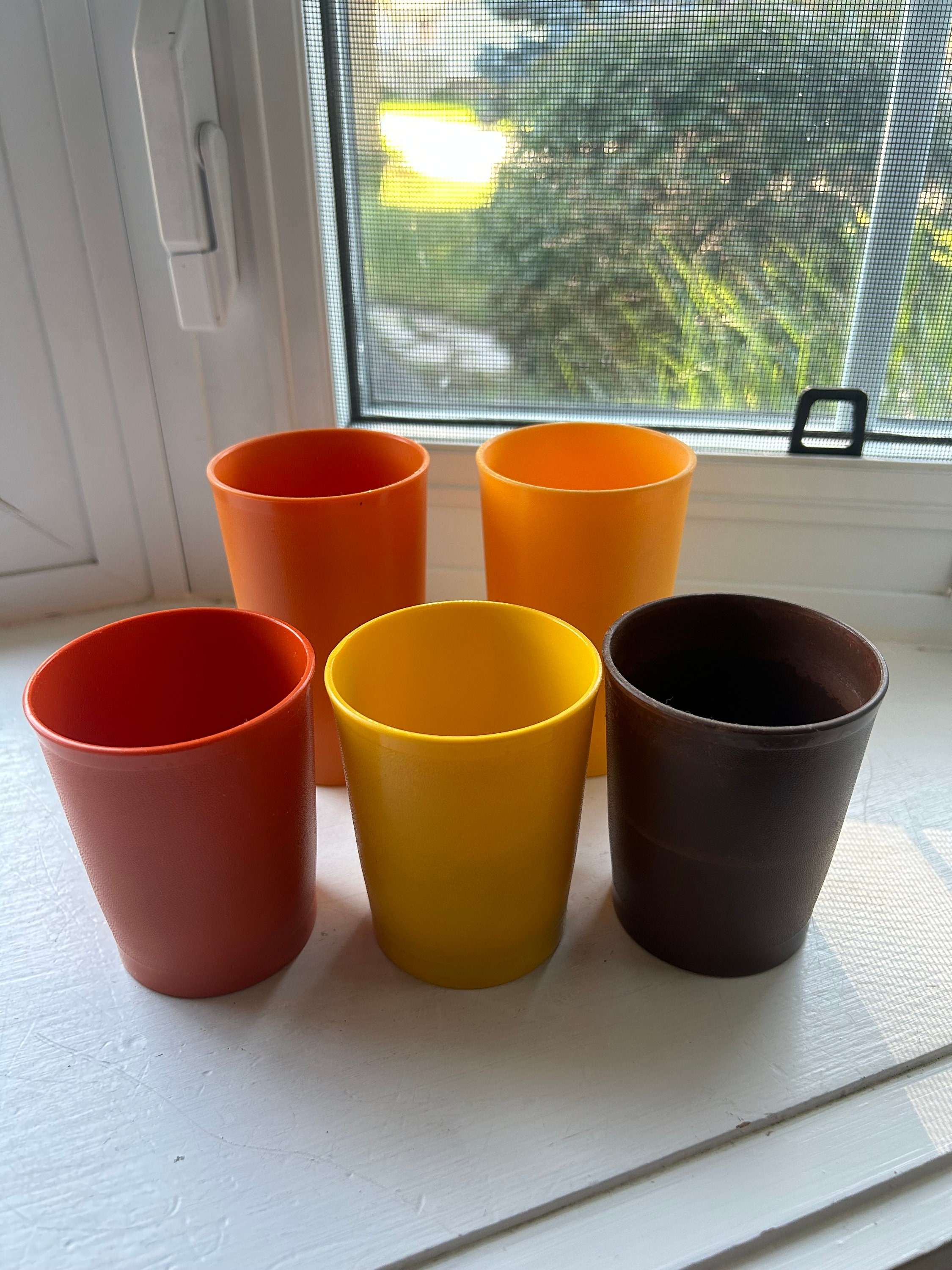 Vintage Tupperware Tumbler Cups Fall Harvest Colors Set of 3 W/O Lids #1348