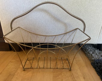 Vintage Goldtone MCM Metal Magazine Rack Spiral Handle