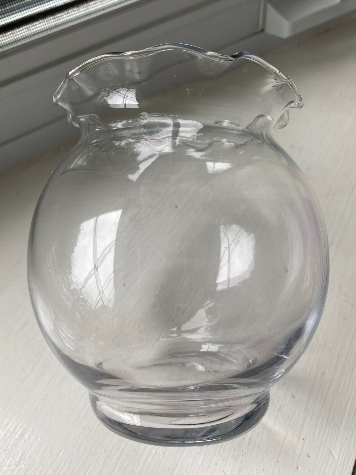 Vintage Clear Glass Round Vase Fluted Rose Bowl Small Fluted Etsy