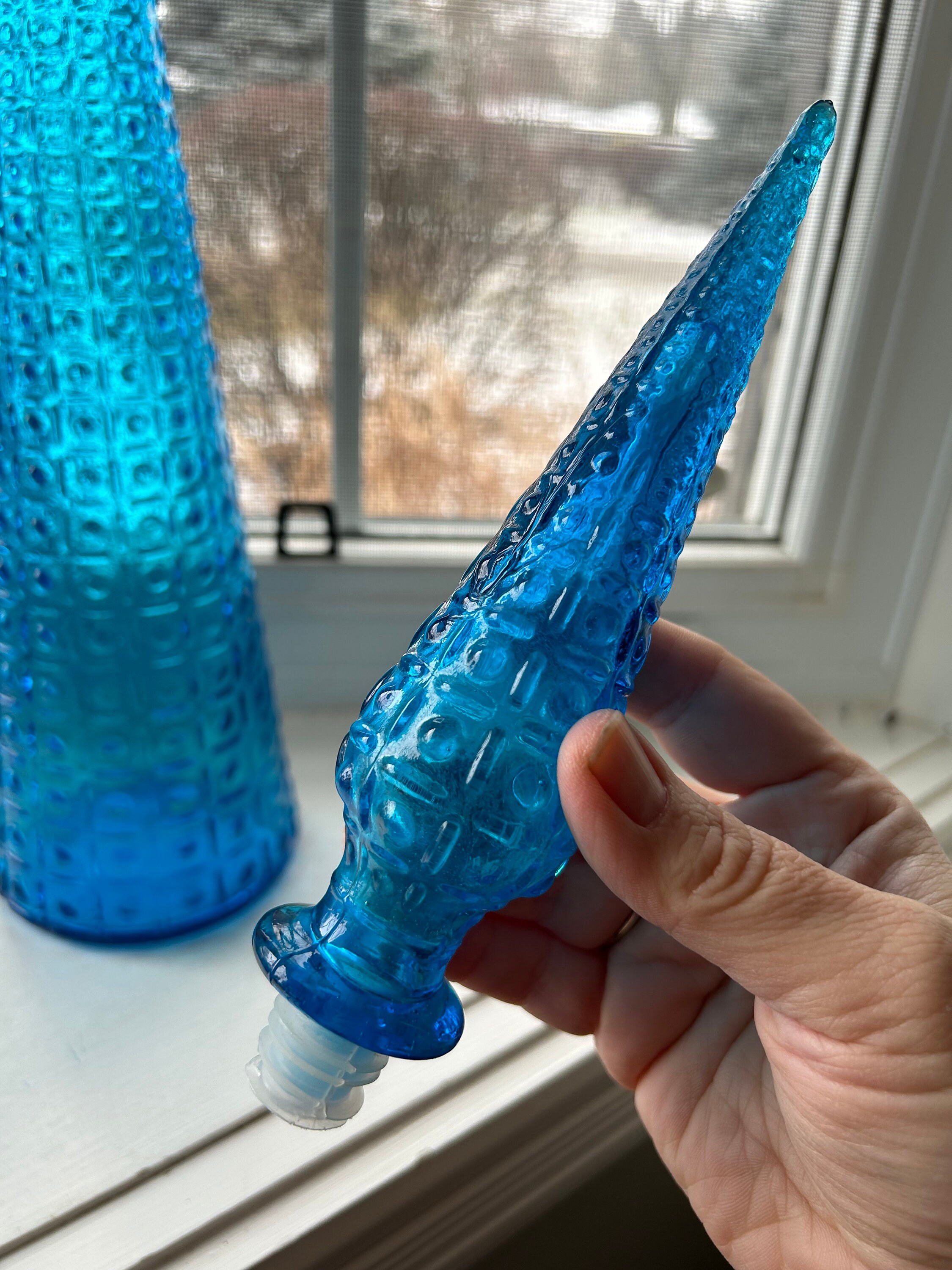Vintage Italian Genie Bottle in the Aztec Pattern, Empoli Glass