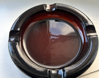 Cenicero vintage de cristal ahumado marrón, 8” de diámetro