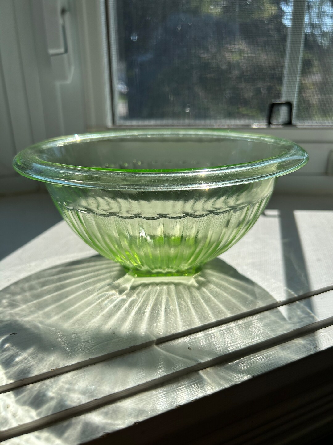 Vintage Depression Glass Mixing Bowl 1920's Green Art Deco Kitsch Retro