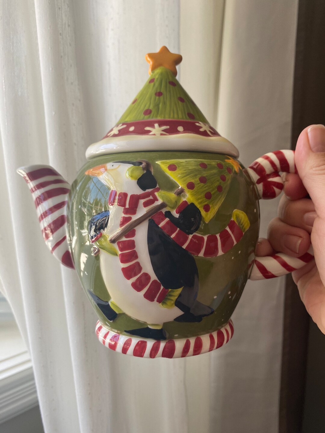 Debbie Mumm Teapot With Penguin Christmas Penguin Teapot Etsy