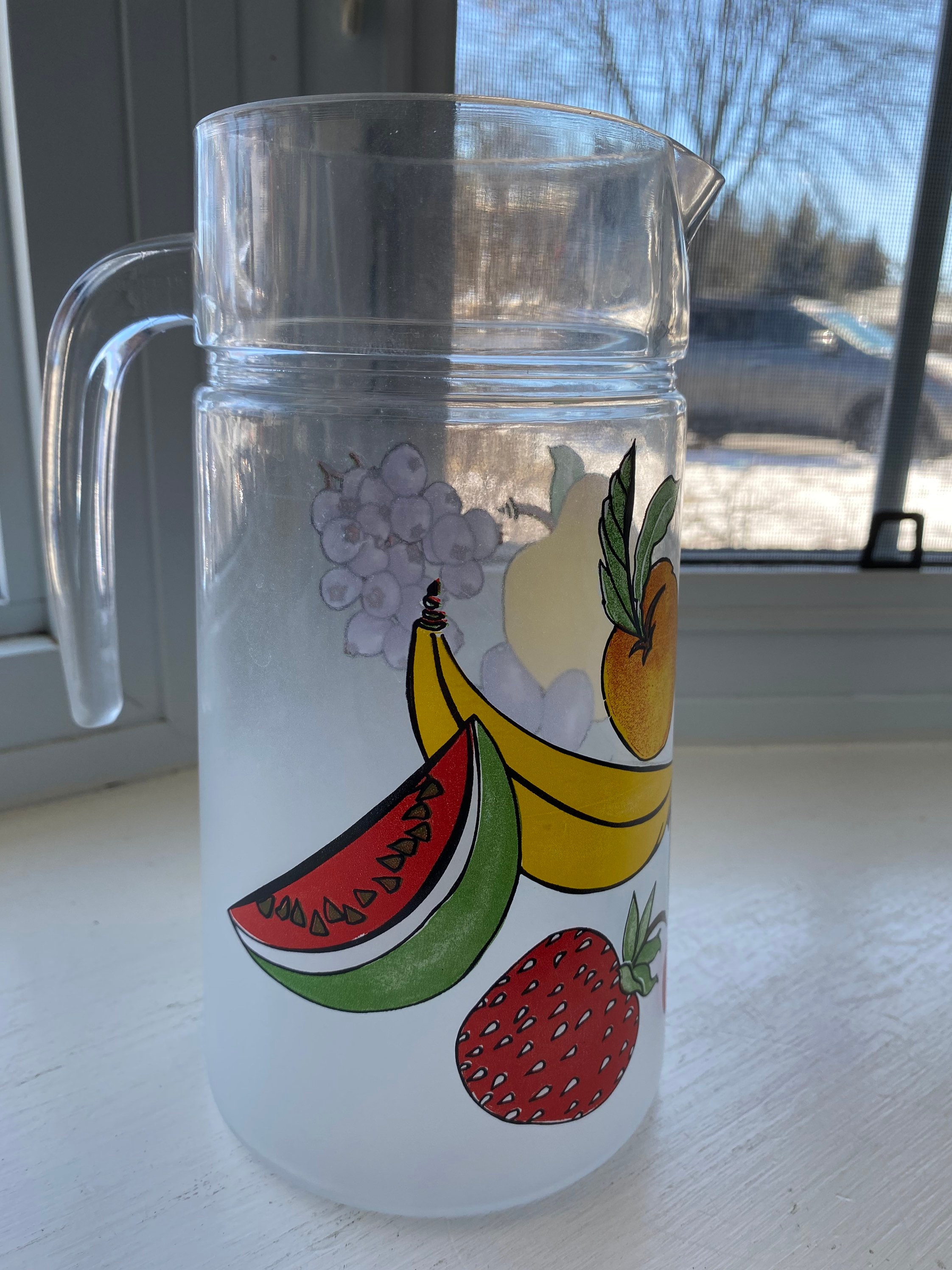 Vintage France Frosted Fruit Glass Pitcher by Dartington Etsy