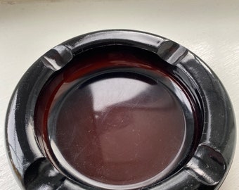Vintage Brown Smoked Glass Ashtray Round, 6” Diameter
