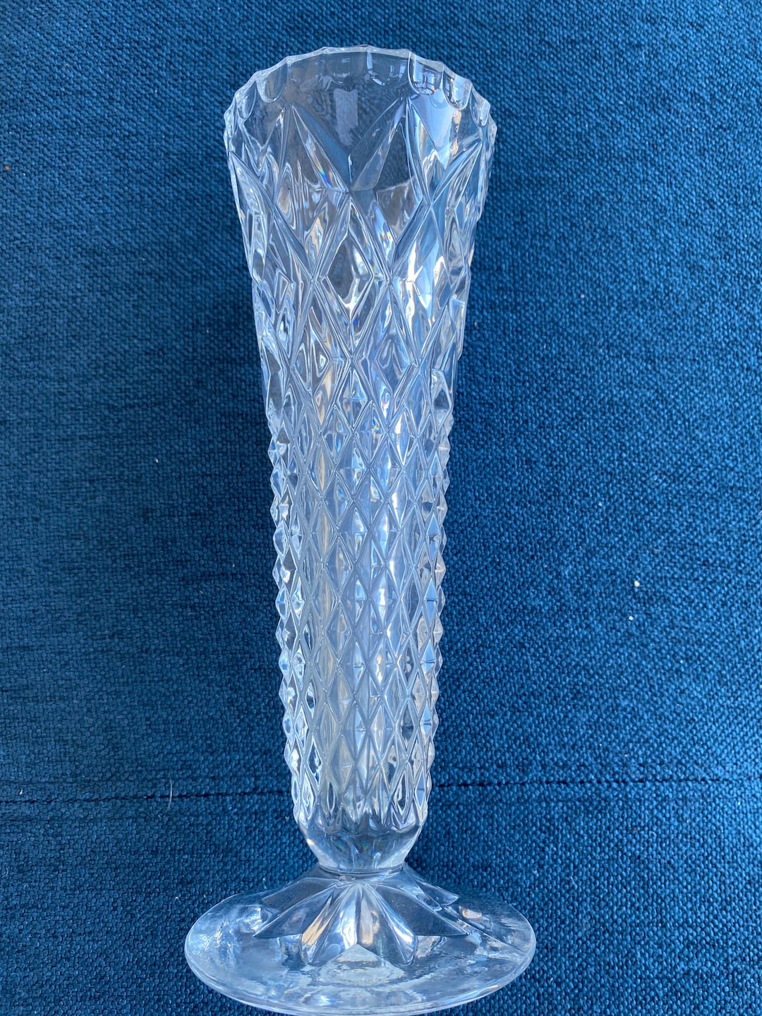 Vintage Diamond Cut Crystal Vase Etsy