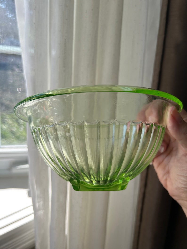 Vintage Depression Glass Mixing Bowl 1920's Green Art Deco Kitsch Retro