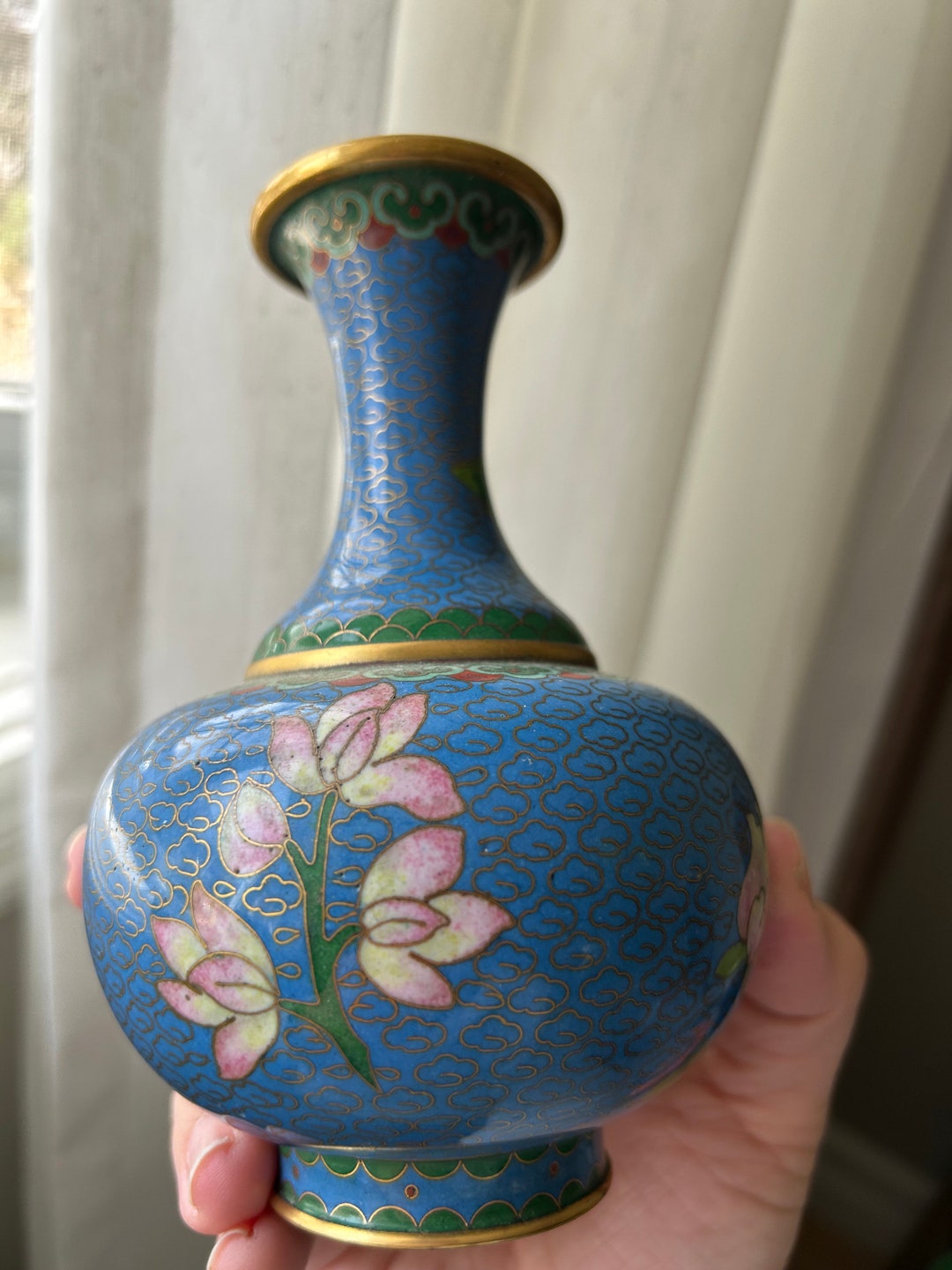 Vintage Chinese Cloisonné Enamel Vase, Birds and Flowers Pattern