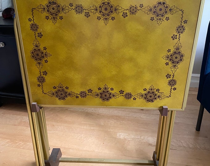 Vintage Lavada Folding Tv Trays Set With Rolling Stand Etsy