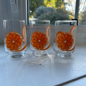 Vintage Orange Juice Glasses, Dominion Juice Glasses, Set of 3, Orange Peel Glasses