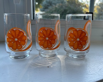 Vintage Orange Juice Glasses, Dominion Juice Glasses, Set of 3, Orange Peel Glasses