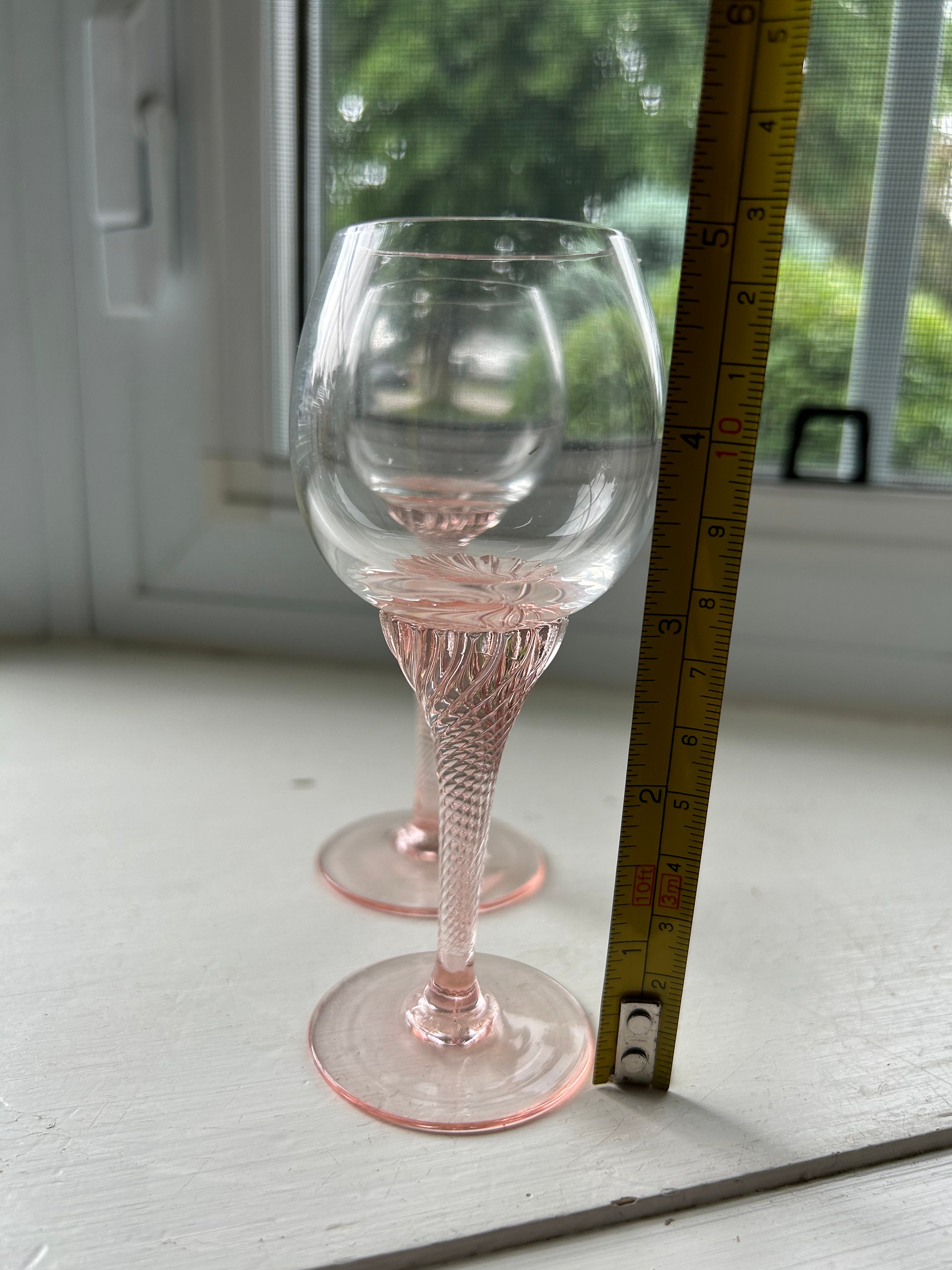 Vintage Pink Stem Liquor Glasses, Twisted Pink Stem, Pair of 2