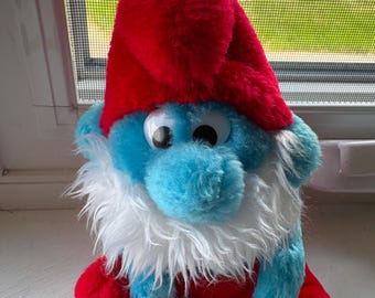 Vintage 1981 Papa Smurf Bean Bag Bum Toy by Ganz Bros, Vintage PEYO 1981 Wallace Berrie & Co Papa Smurf Plush Doll Stuffed Animal