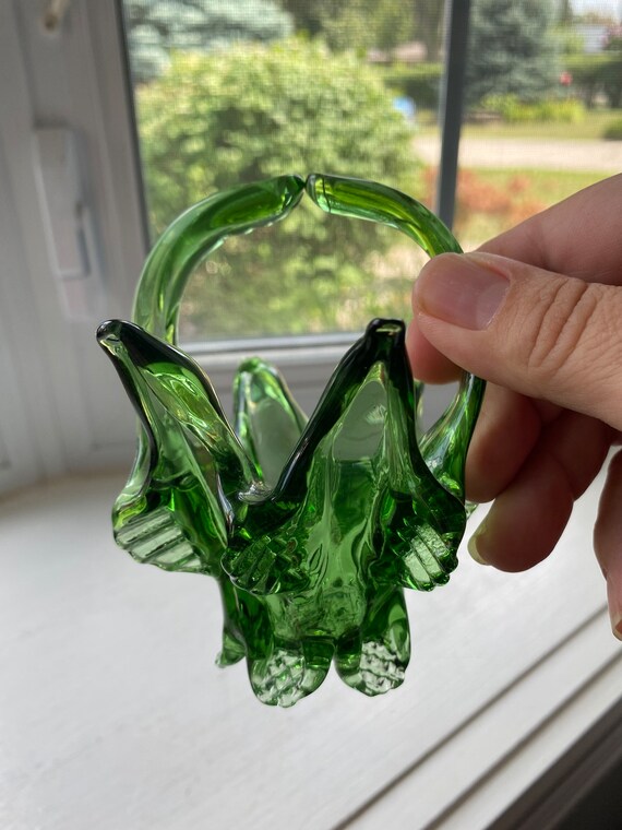 Vintage Green Chalet Glass Small Basket Mid Century Modern Etsy
