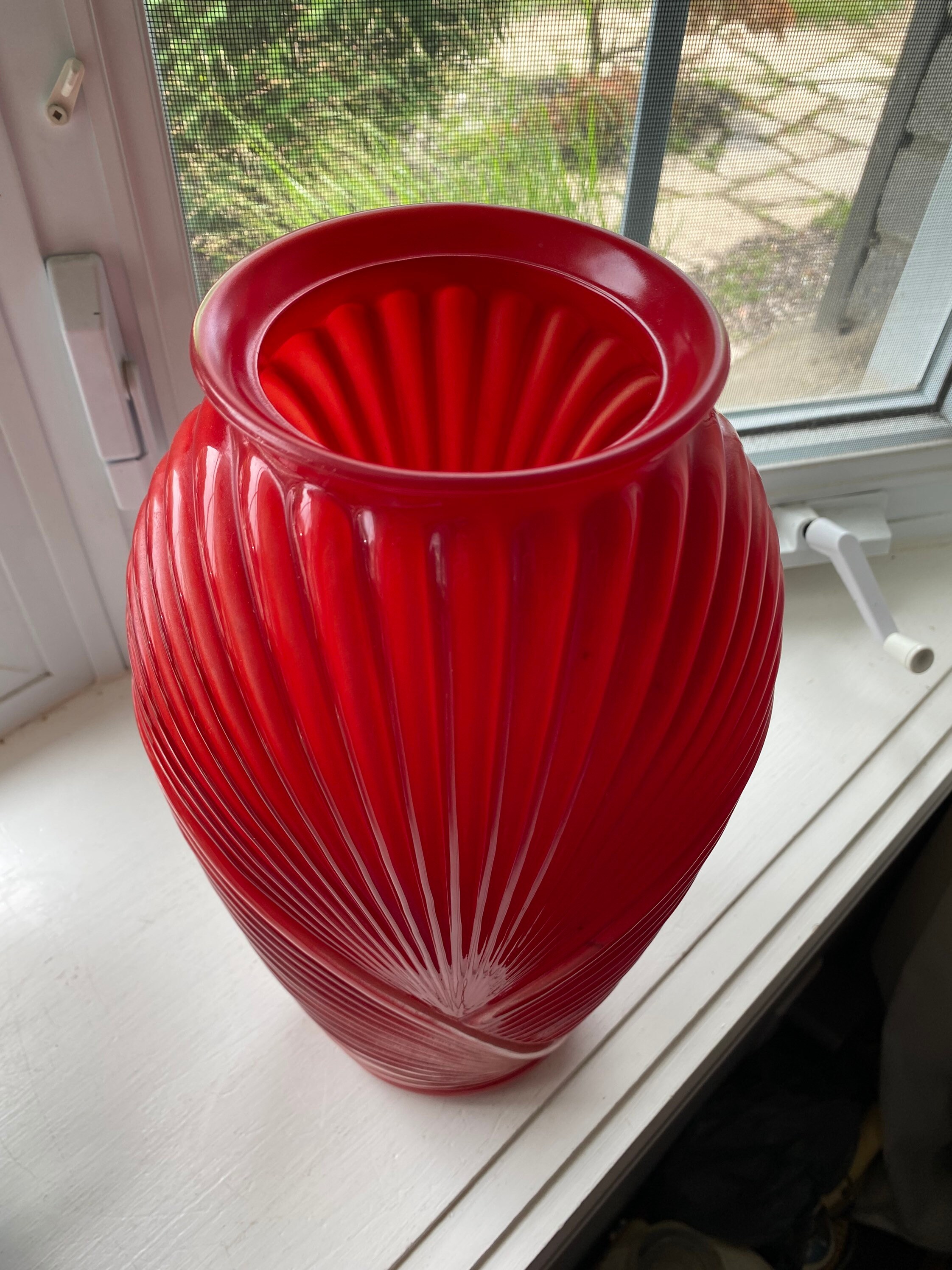 Vintage Art Deco Glass Vase Bright Red Colour 1980s Deco Etsy