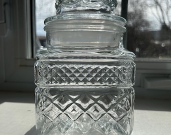 Vintage glazen jerrycans met Wexford-patroon van Anchor Hocking, opbergdoos keuken, helder glas