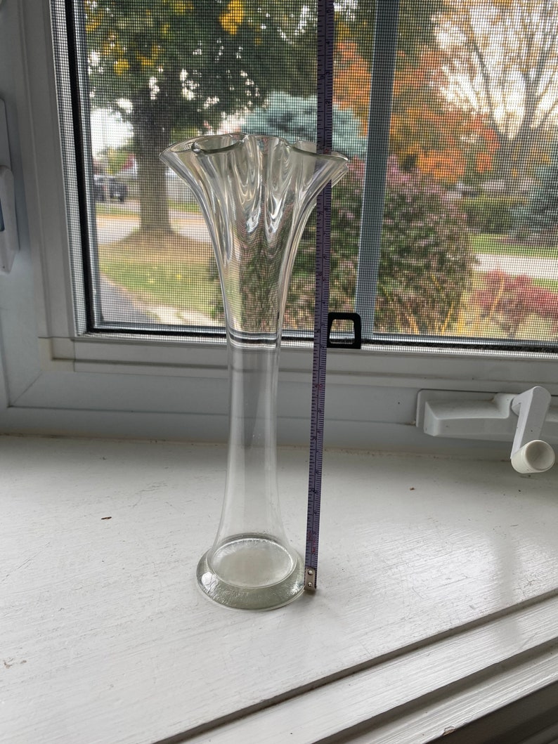 Vintage Ruffle Edge Clear Glass Vase Etsy