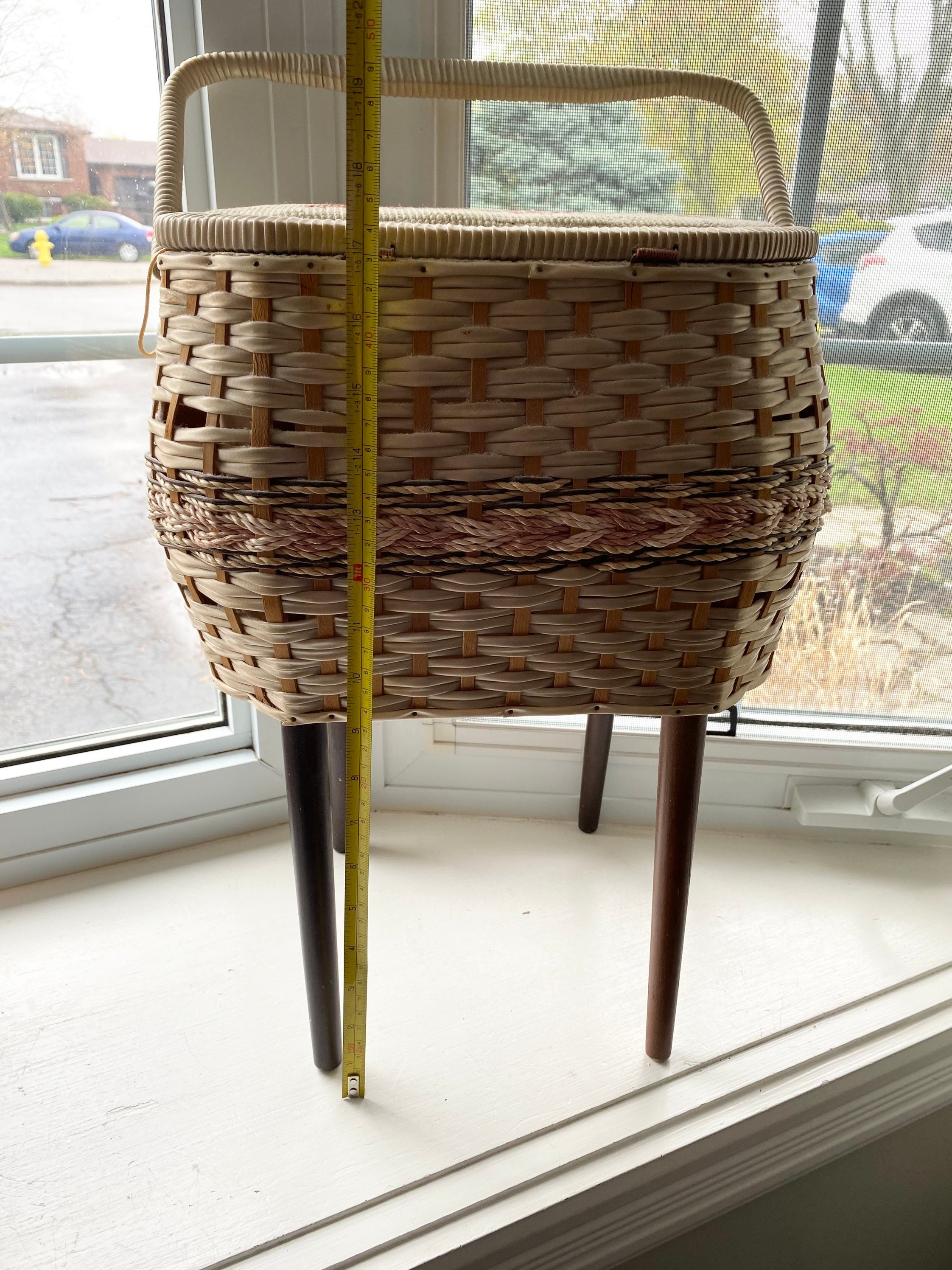 Vintage Wicker Sewing Basket Tall Sewing Basket on Legs Etsy