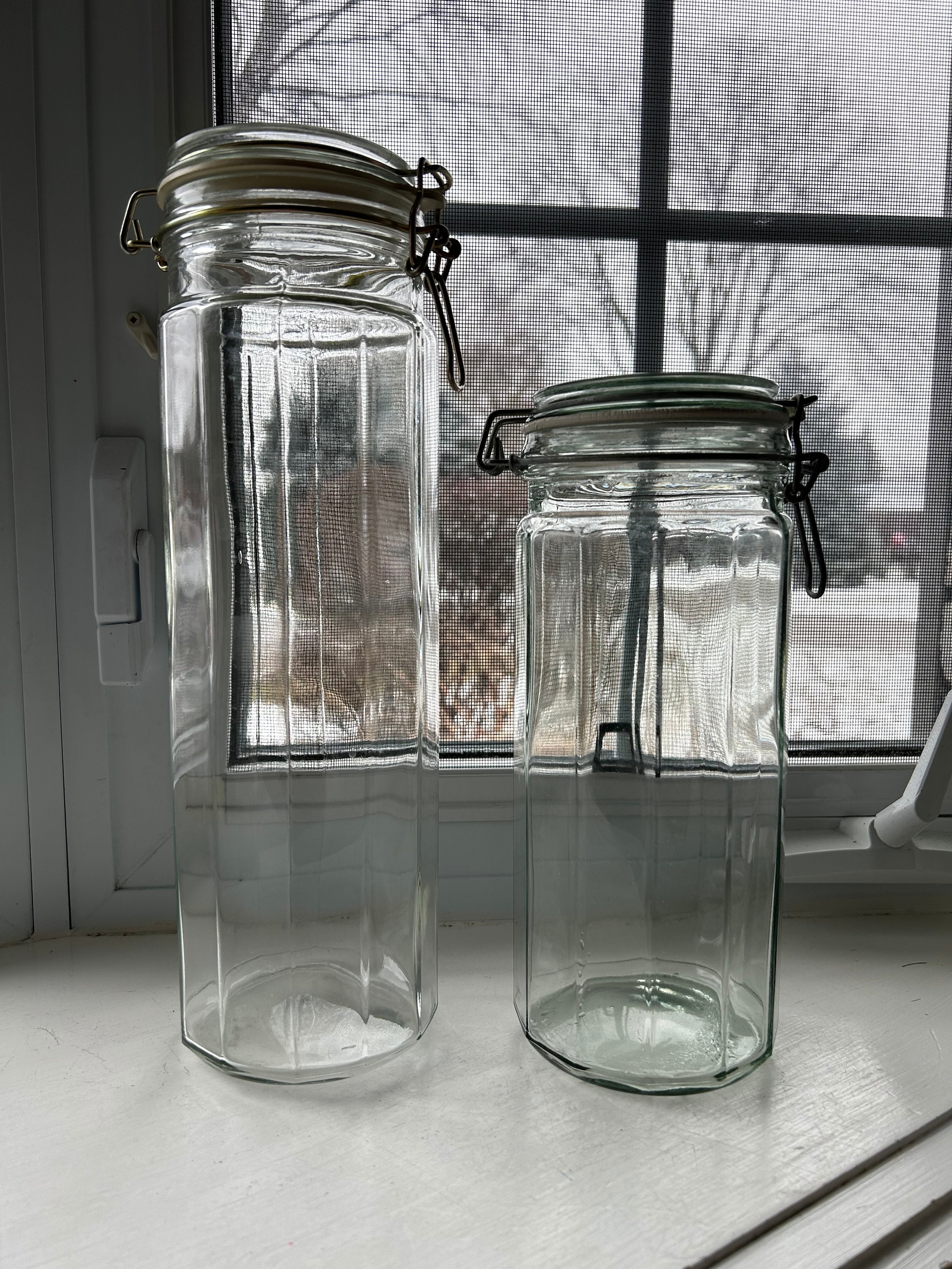 Vintage Fido Italy Bail Lid Glass Canisters With Ceramic