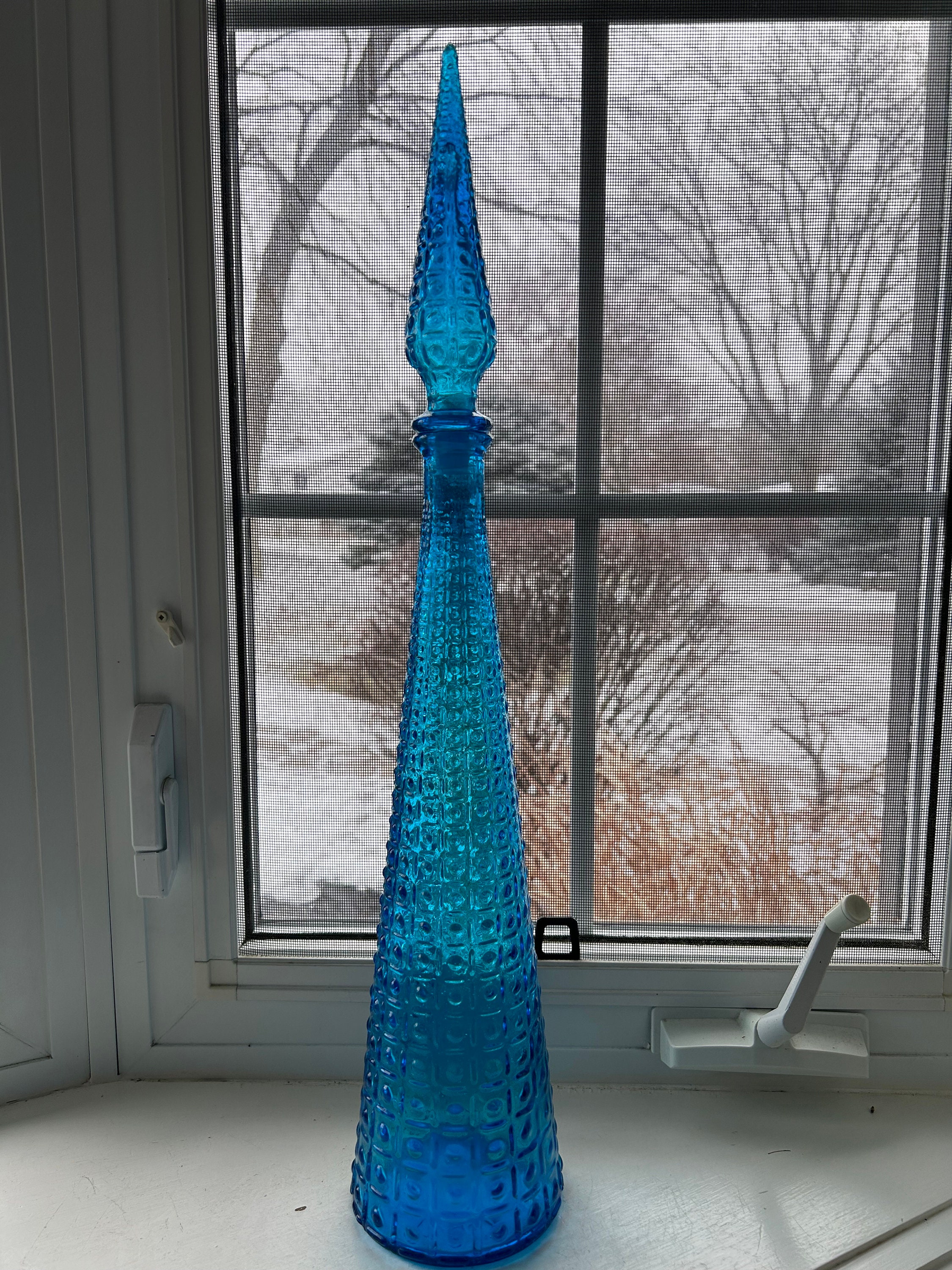 Vintage Italian Genie Bottle in the Aztec Pattern, Empoli Glass