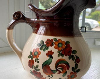Vintage McCoy Pitcher With Rooster and Flowers Print