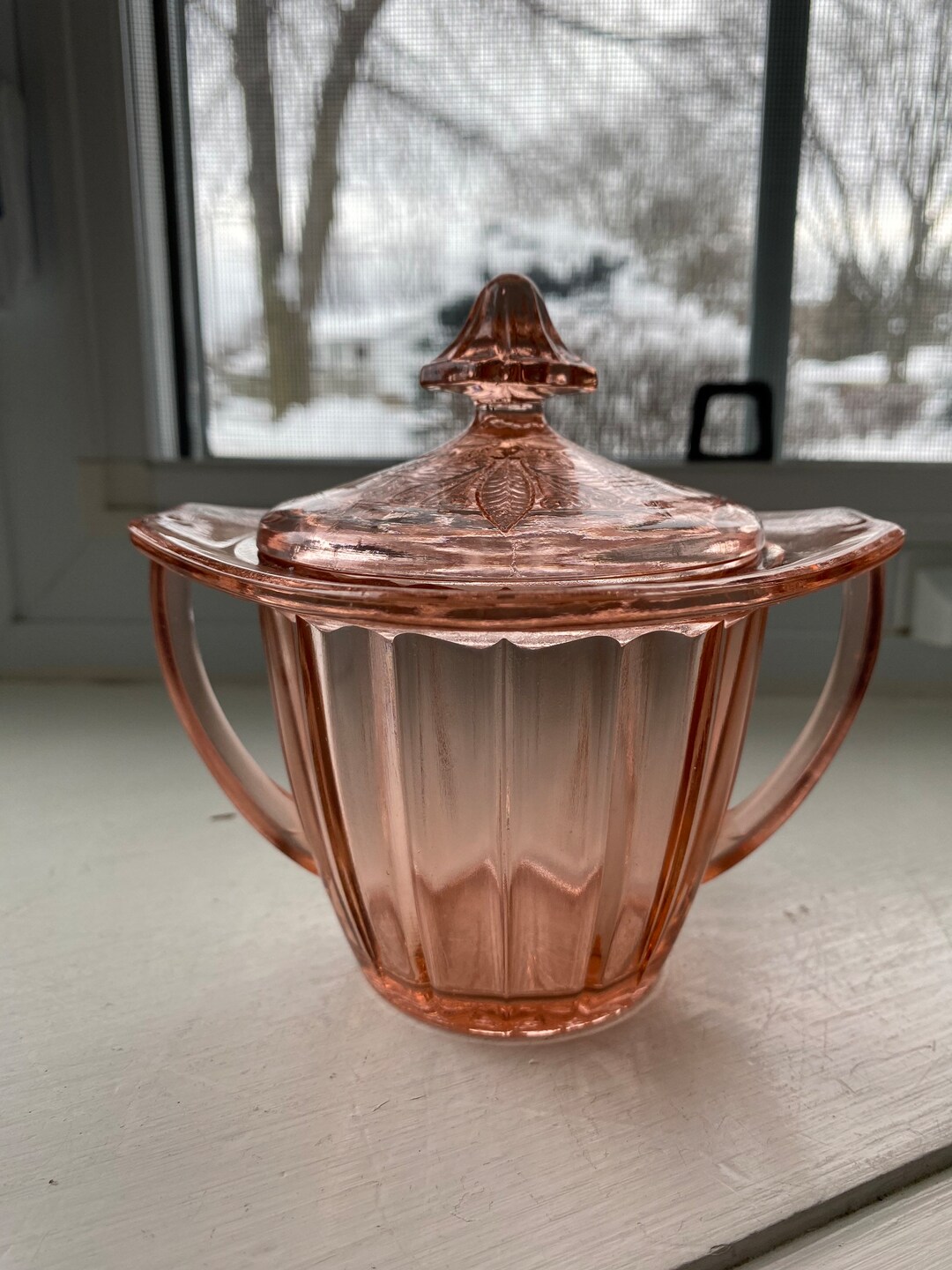 Pink Depression Glass Sugar Bowl Adam Pattern Etsy